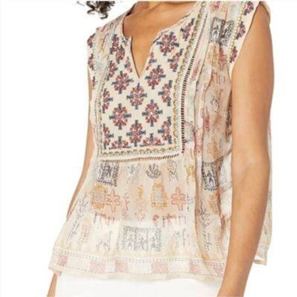 Anthropologie top Velvet G&S fully beaded embroidered peasant blouse tank MED - Picture 2 of 11